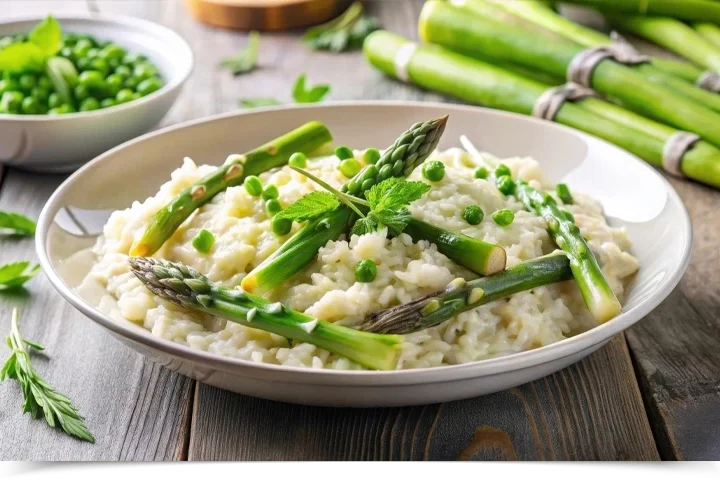 Spargelrisotto mit grünem Spargel